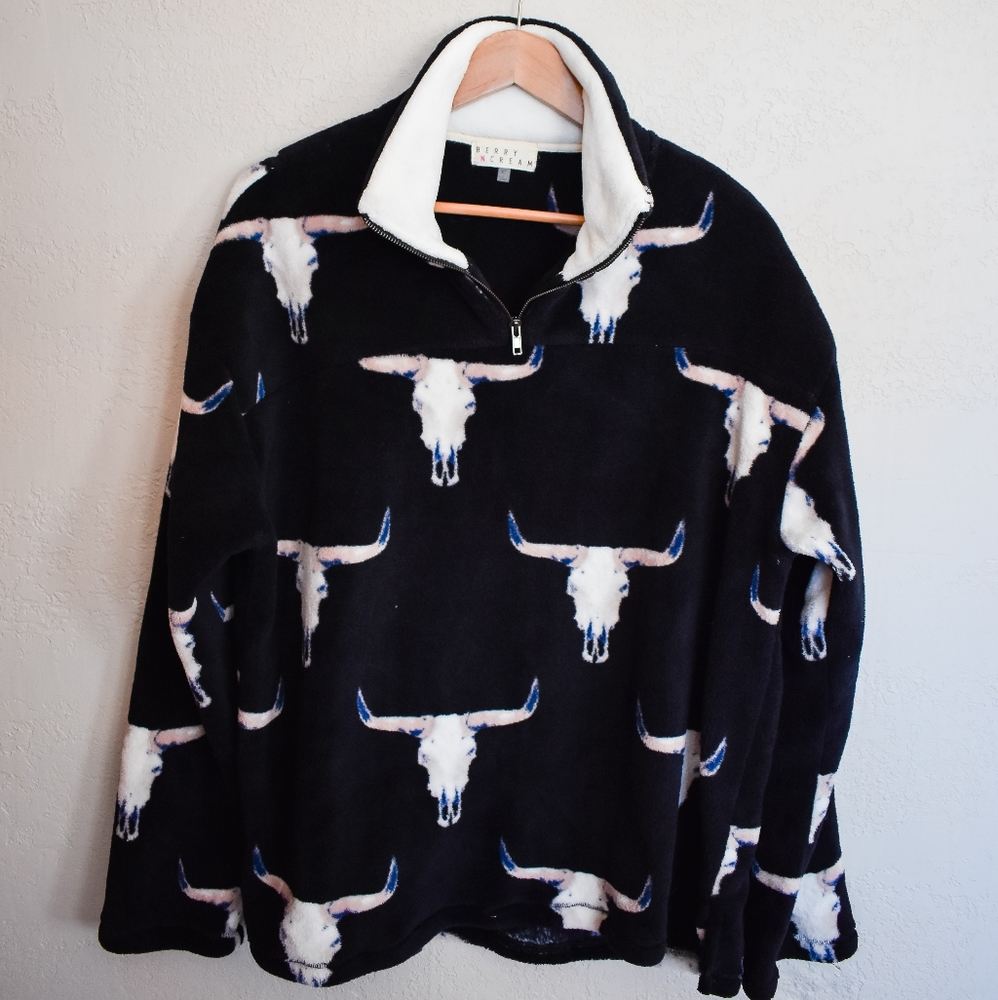 Berry N Cream Fleece 3 Quarter Sweater